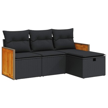 Set mobilier de grădină cu perne, 4 piese, negru, poliratan - Img 2