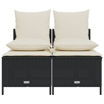 Set mobilier de grădină cu perne, 4 piese, negru, poliratan - Img 3