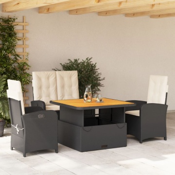 Set mobilier de grădină cu perne, 4 piese, negru, poliratan - Img 1