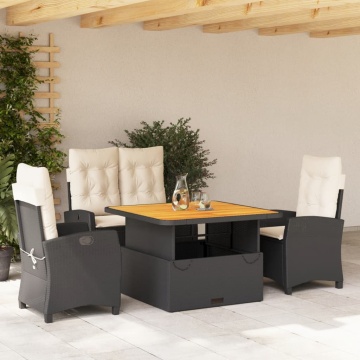 Set mobilier de grădină cu perne, 4 piese, negru, poliratan - Img 1