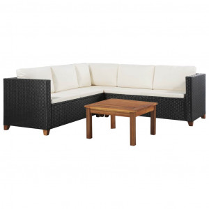 Set mobilier de grădină cu perne, 4 piese, negru, poliratan - Img 1