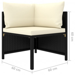 Set mobilier de grădină cu perne, 4 piese, negru, poliratan - Img 7