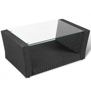 Set mobilier de grădină cu perne, 4 piese, negru, poliratan - Img 6