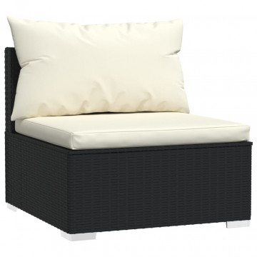 Set mobilier de grădină cu perne, 4 piese, negru, poliratan - Img 4