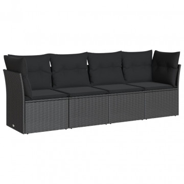 Set mobilier de grădină cu perne, 4 piese, negru, poliratan - Img 2