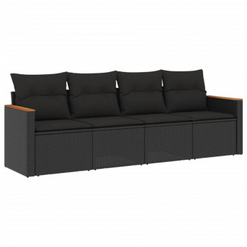 Set mobilier de grădină cu perne, 4 piese, negru, poliratan - Img 2
