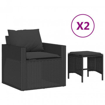 Set mobilier de grădină cu perne, 4 piese, negru, poliratan - Img 2