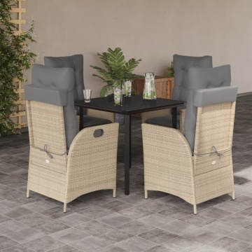 Set mobilier de grădină cu perne, 5 piese, bej, poliratan - Img 1