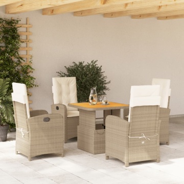 Set mobilier de grădină cu perne, 5 piese, bej, poliratan - Img 1