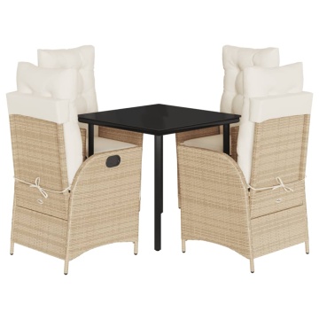 Set mobilier de grădină cu perne, 5 piese, bej, poliratan - Img 2
