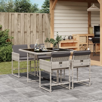 Set mobilier de grădină cu perne, 5 piese gri deschis poliratan - Img 1