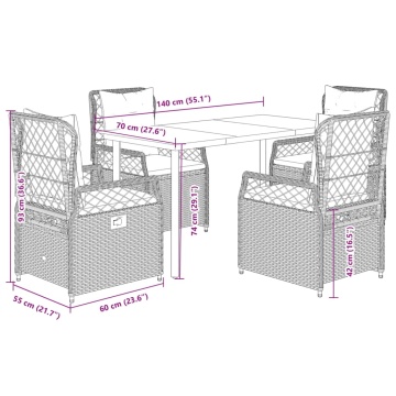 Set mobilier de grădină cu perne, 5 piese, gri, poliratan - Img 7