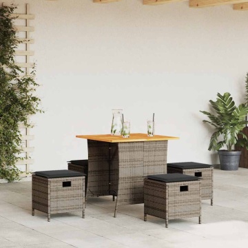 Set mobilier de grădină cu perne, 5 piese, gri, poliratan - Img 1