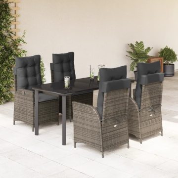 Set mobilier de grădină cu perne, 5 piese, gri, poliratan - Img 1