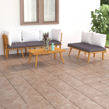 Set mobilier de grădină cu perne, 5 piese, lemn masiv de acacia - Img 1
