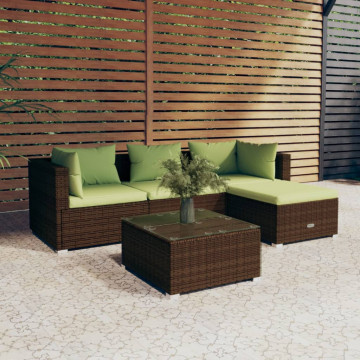 Set mobilier de grădină cu perne, 5 piese, maro, poliratan - Img 1