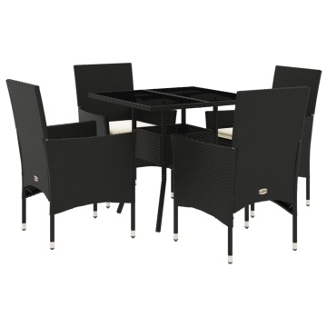 Set mobilier de grădină cu perne 5 piese negru poliratan&sticlă - Img 2