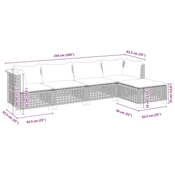 Set mobilier de grădină cu perne, 5 piese, negru, poliratan - Img 6