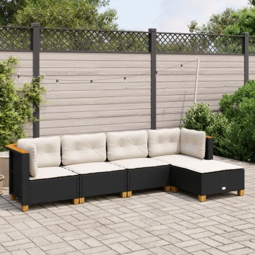 Set mobilier de grădină cu perne, 5 piese, negru, poliratan - Img 1