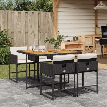 Set mobilier de grădină cu perne, 5 piese, negru, poliratan - Img 1
