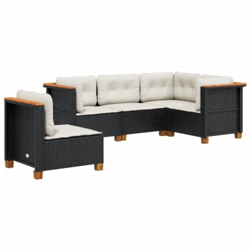 Set mobilier de grădină cu perne, 5 piese, negru, poliratan - Img 2