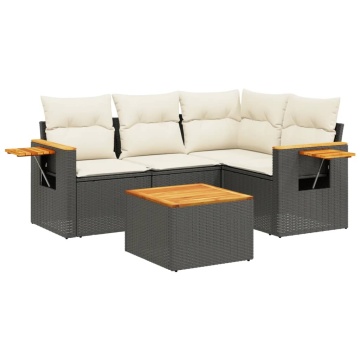 Set mobilier de grădină cu perne, 5 piese, negru, poliratan - Img 2