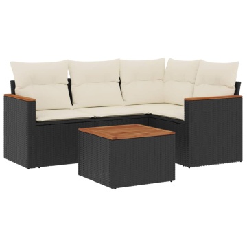 Set mobilier de grădină cu perne, 5 piese, negru, poliratan - Img 2
