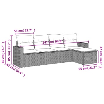 Set mobilier de grădină cu perne, 5 piese, negru, poliratan - Img 3