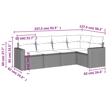 Set mobilier de grădină cu perne, 5 piese, negru, poliratan - Img 3