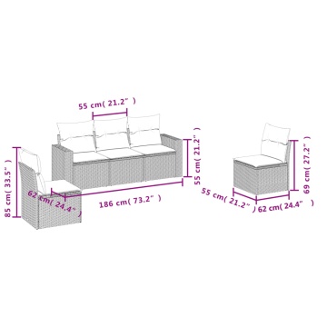 Set mobilier de grădină cu perne, 5 piese, negru, poliratan - Img 3