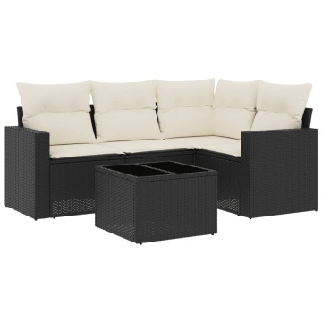 Set mobilier de grădină cu perne, 5 piese, negru, poliratan - Img 2