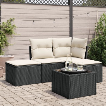 Set mobilier de grădină cu perne, 5 piese, negru, poliratan - Img 1