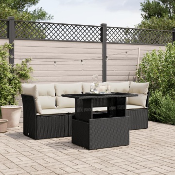 Set mobilier de grădină cu perne, 5 piese, negru, poliratan - Img 1