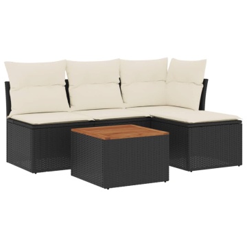 Set mobilier de grădină cu perne, 5 piese, negru, poliratan - Img 2