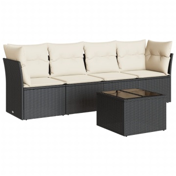Set mobilier de grădină cu perne, 5 piese, negru, poliratan - Img 2