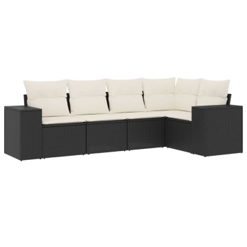 Set mobilier de grădină cu perne, 5 piese, negru, poliratan - Img 2