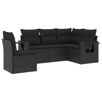 Set mobilier de grădină cu perne, 5 piese, negru, poliratan - Img 2