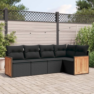 Set mobilier de grădină cu perne, 5 piese, negru, poliratan - Img 1