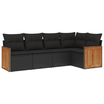 Set mobilier de grădină cu perne, 5 piese, negru, poliratan - Img 2