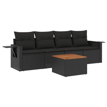 Set mobilier de grădină cu perne, 5 piese, negru, poliratan - Img 2