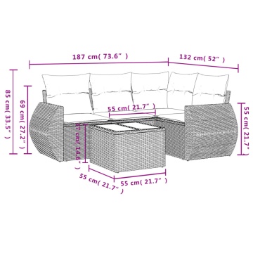 Set mobilier de grădină cu perne, 5 piese, negru, poliratan - Img 7