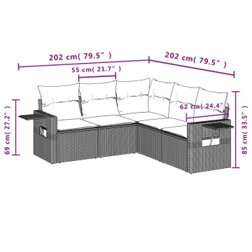 Set mobilier de grădină cu perne, 5 piese, negru, poliratan - Img 7