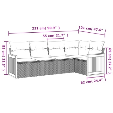 Set mobilier de grădină cu perne, 5 piese, negru, poliratan - Img 6