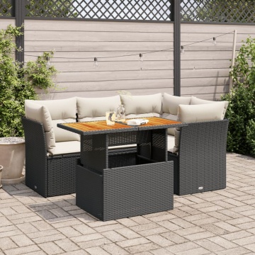 Set mobilier de grădină cu perne, 5 piese, negru, poliratan - Img 1