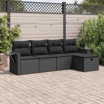 Set mobilier de grădină cu perne, 5 piese, negru, poliratan - Img 1