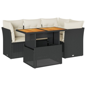 Set mobilier de grădină cu perne, 5 piese, negru, poliratan - Img 2