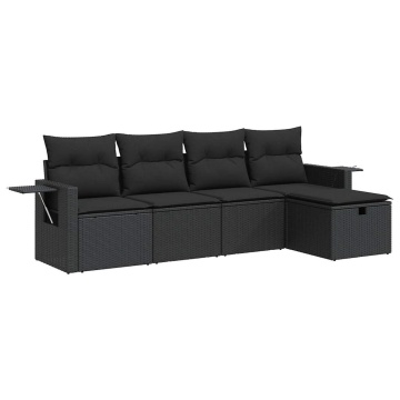 Set mobilier de grădină cu perne, 5 piese, negru, poliratan - Img 2