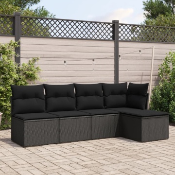 Set mobilier de grădină cu perne, 5 piese, negru, poliratan - Img 1