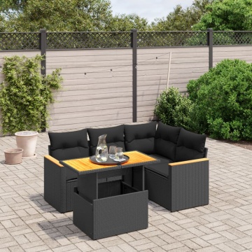 Set mobilier de grădină cu perne, 5 piese, negru, poliratan - Img 1