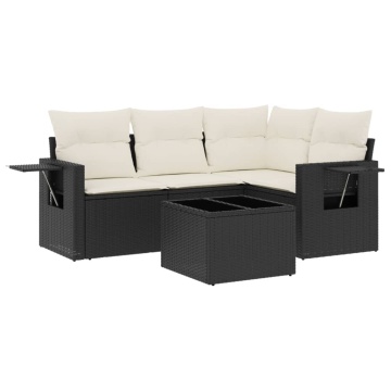 Set mobilier de grădină cu perne, 5 piese, negru, poliratan - Img 2